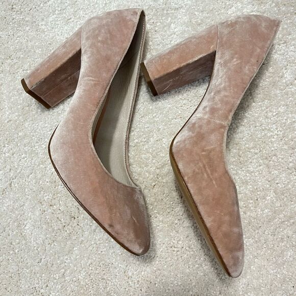 New Louise et Cie Anthropologie velvet pink blush heel pumps - Picture 2 of 6